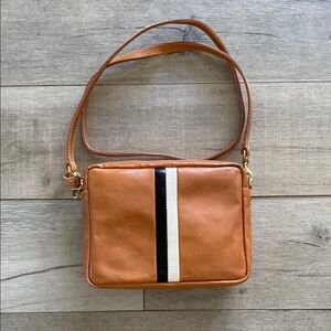 Tan Clare V Crossbody Bag with Black and White Stripe